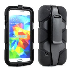 Samsung Galaxy S5 Armor Shield Case Screen and Holster Clip (Black Black)